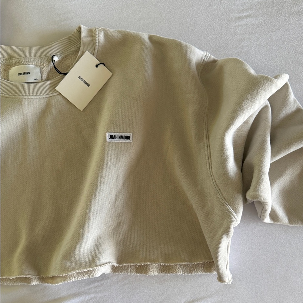 Joah Brown Cropped Crewneck Sweater in Light Cream - Picture 4 of 5